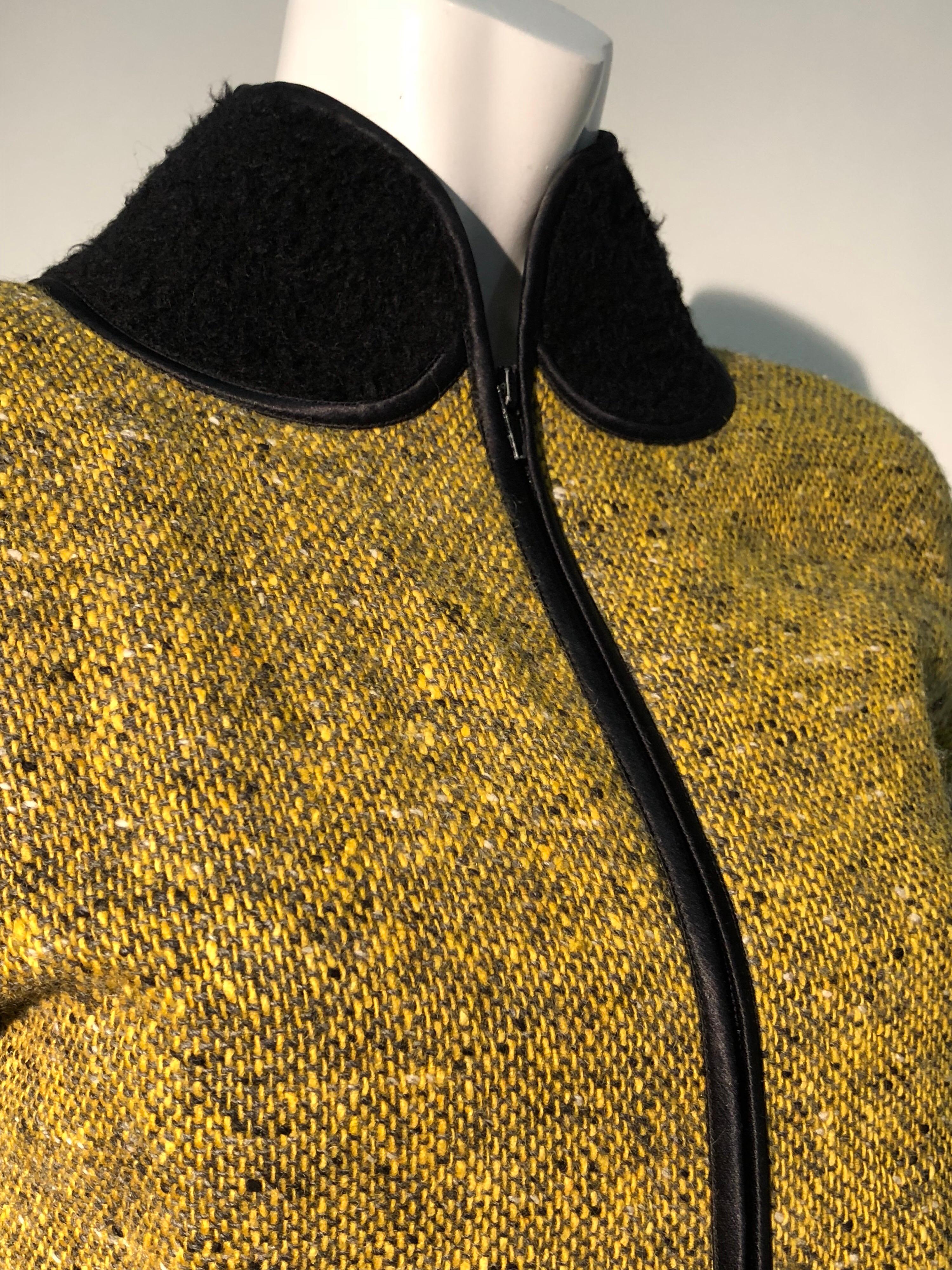 1990s Geoffrey Beene Goldenrod & Black Wool 2-Piece Tweed Dress and Jacket  For Sale 9