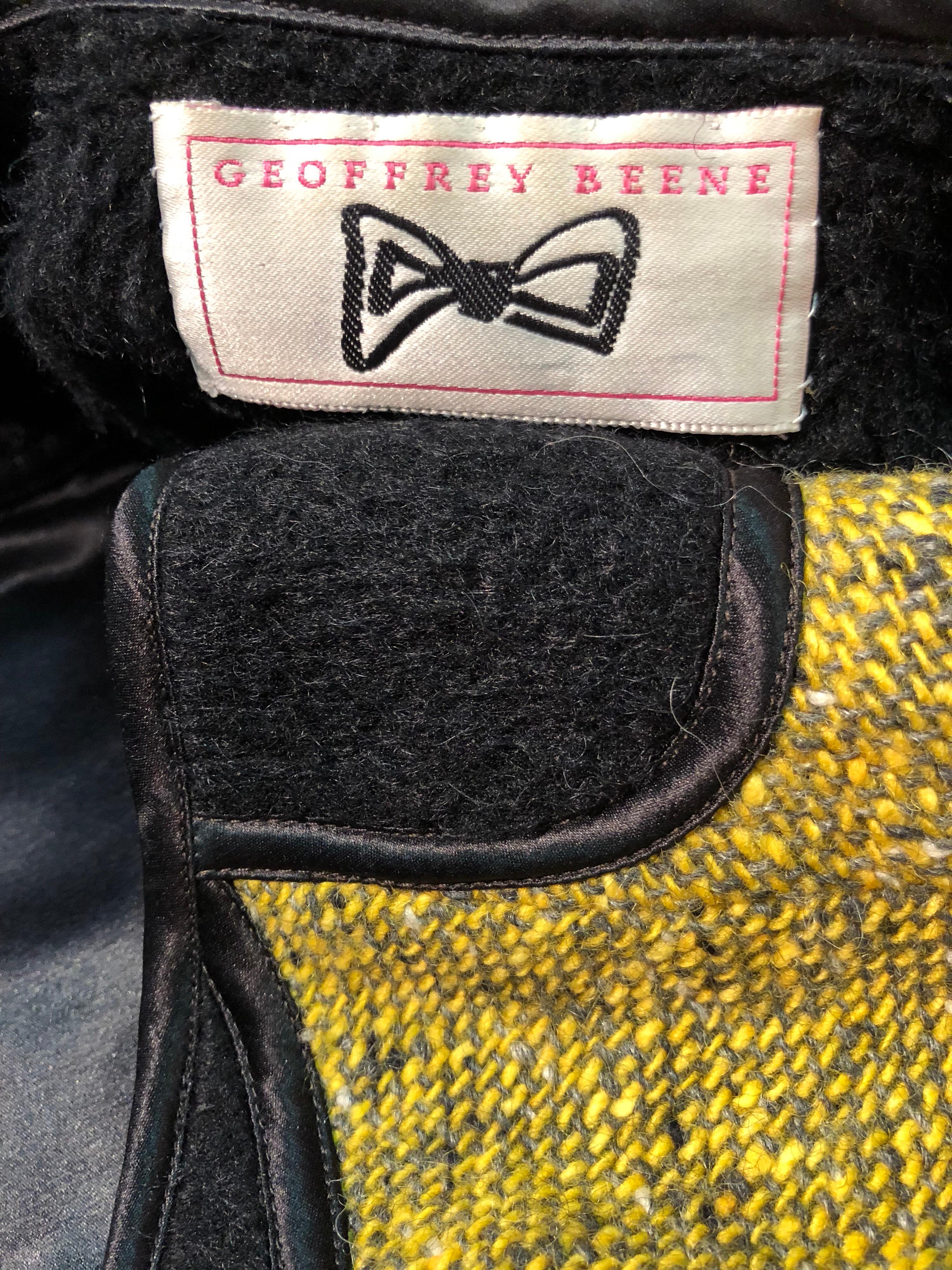 1990er Jahre Geoffrey Beene Goldenrod & Schwarzes 2-teiliges Tweed-Kleid und Jacke aus Wolle  im Angebot 14