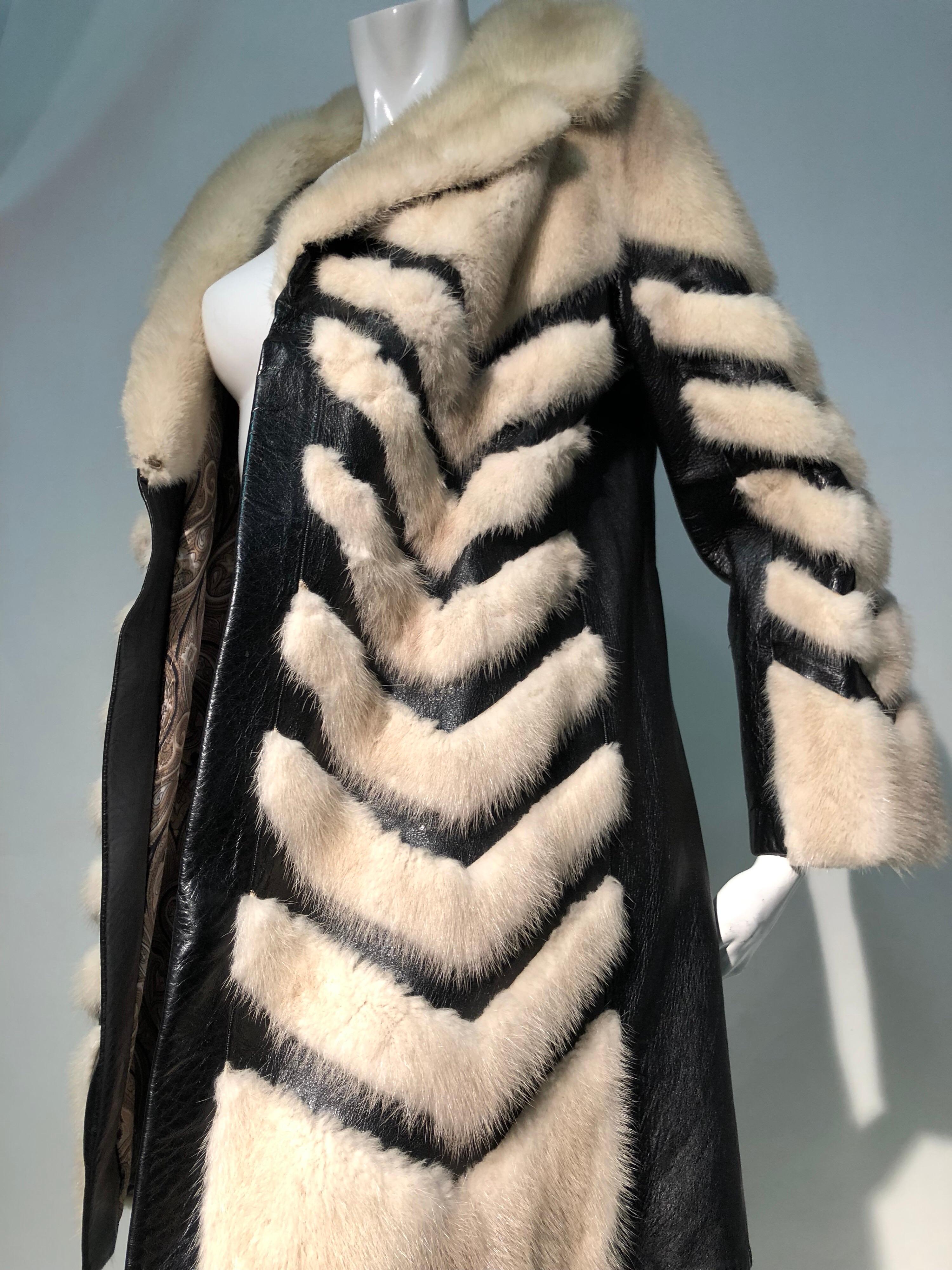 1960s Honey Blonde Mink & Leather Chevron Pieced Coat W/ Leather Corset Belt 5