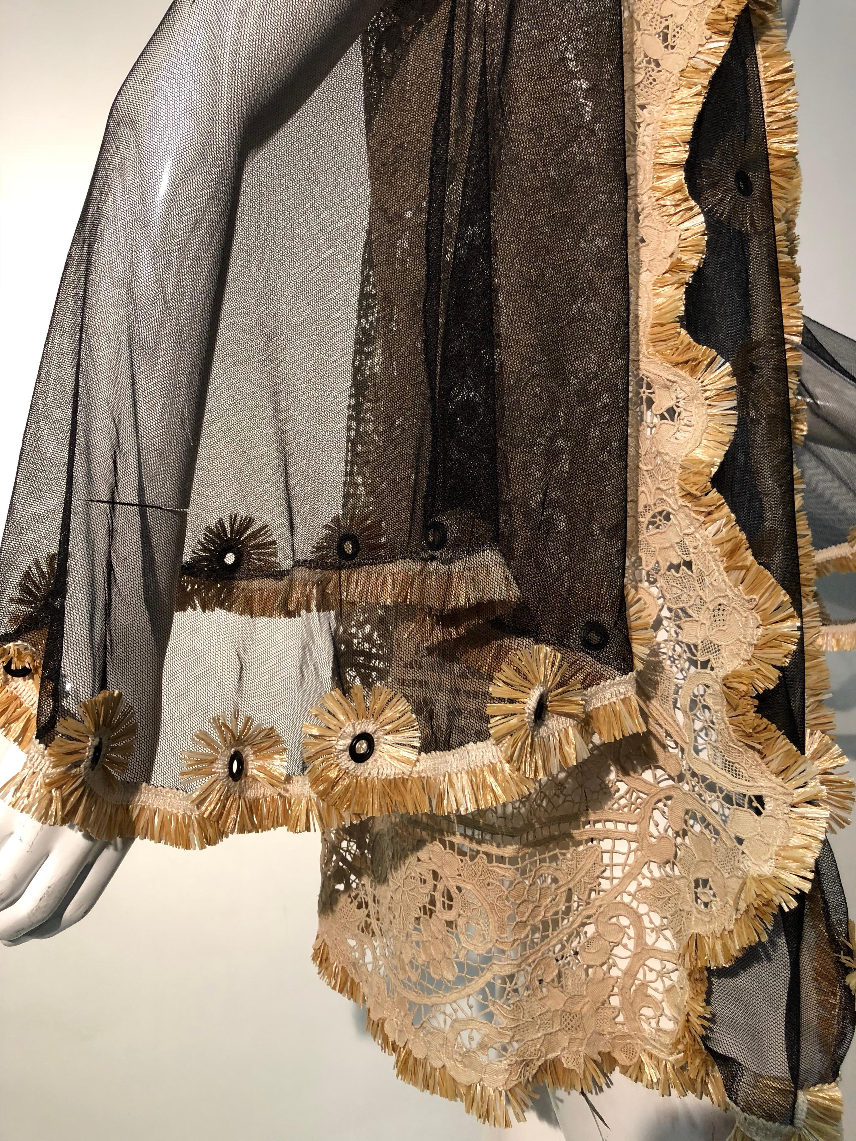 Torso Creations Antike viktorianisch inspirierte Jacke mit Spitzeneinsatz und Rafia-Besatz im Zustand „Hervorragend“ im Angebot in Gresham, OR