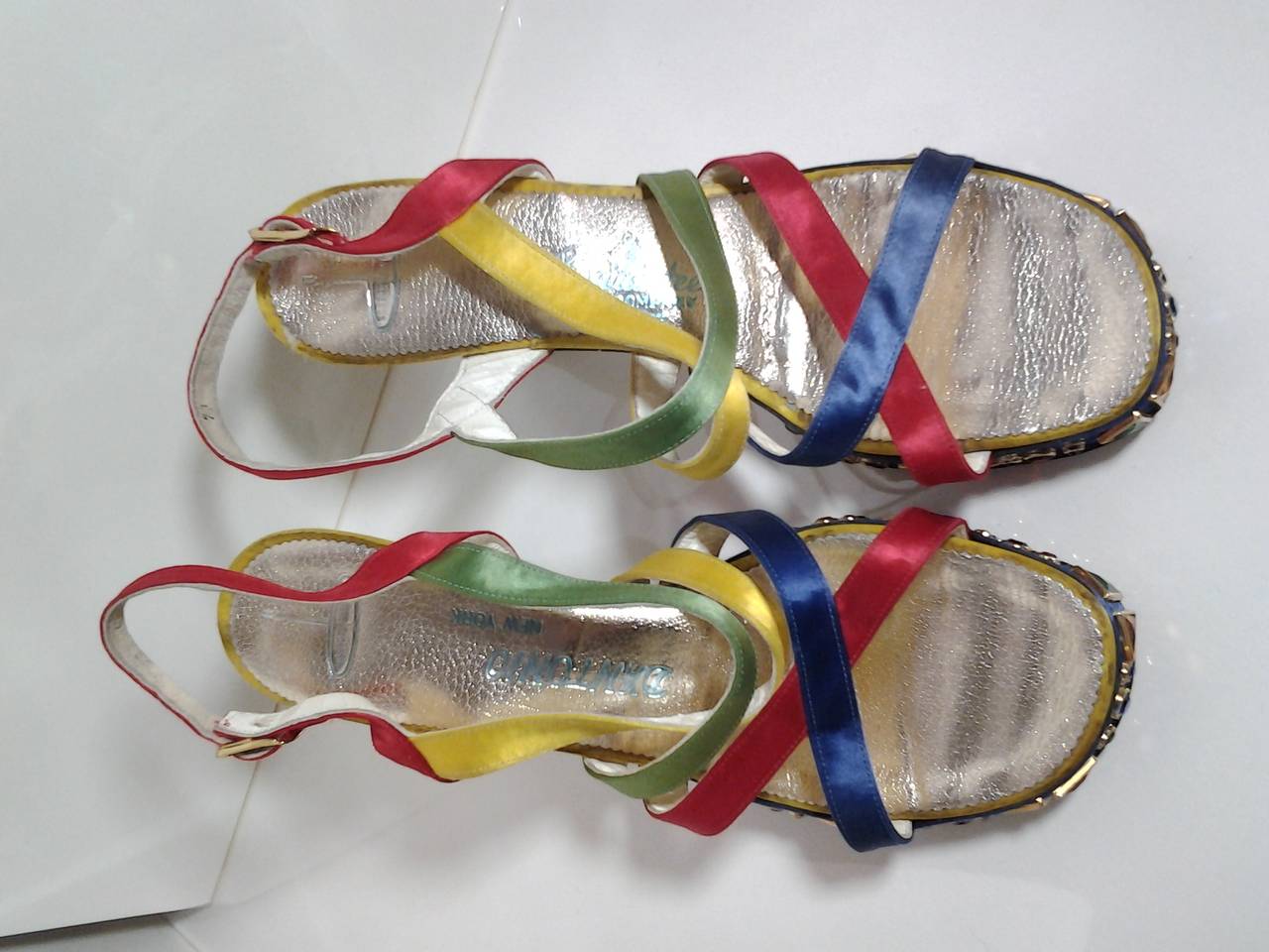 1960s Silk Satin Strappy Bejeweled Platform Evening Sandal 3