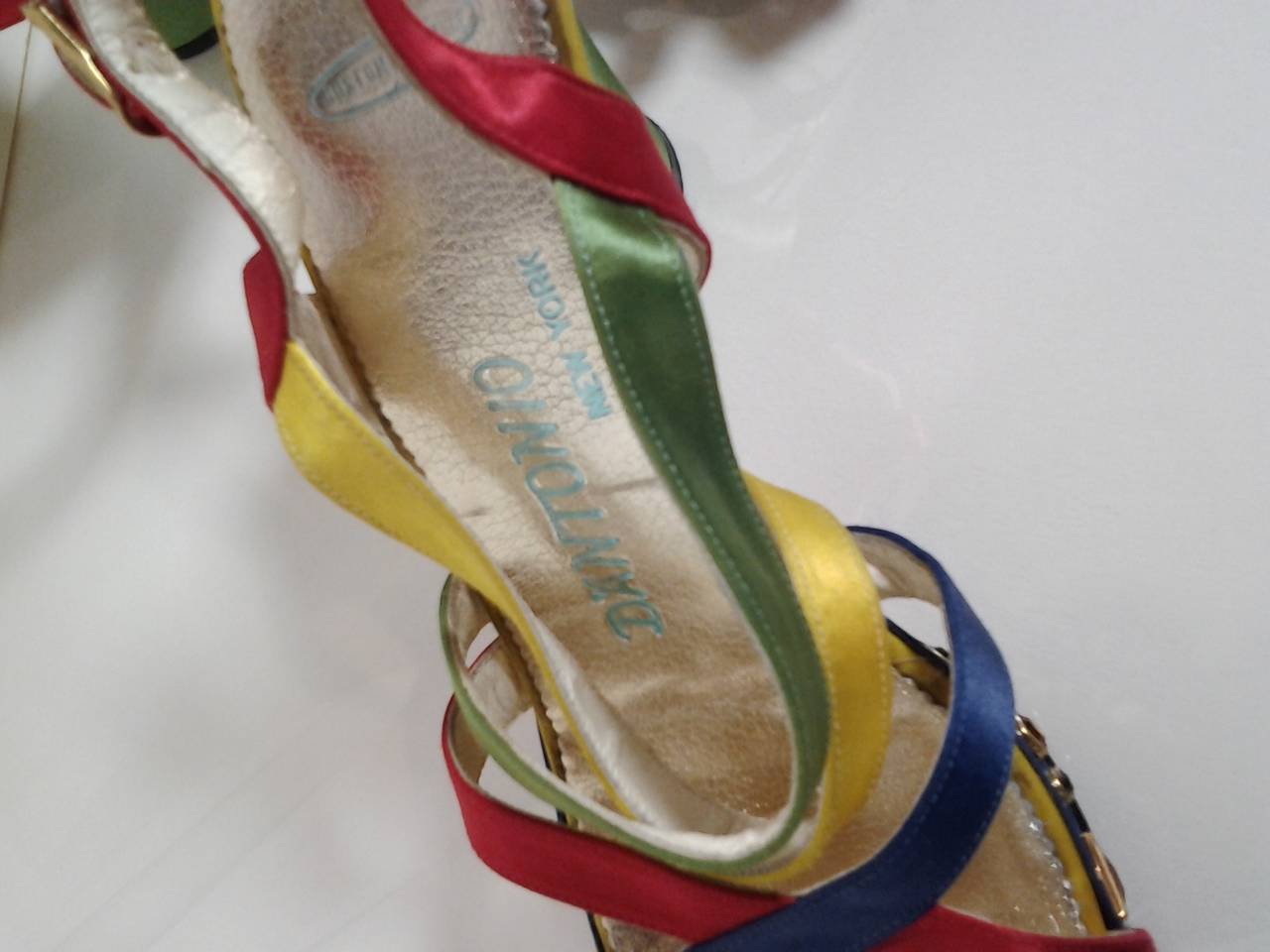 1960s Silk Satin Strappy Bejeweled Platform Evening Sandal 1