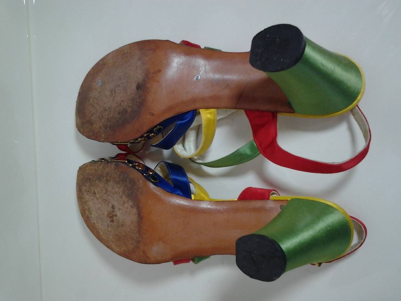 Women's 1960s Silk Satin Strappy Bejeweled Platform Evening Sandal