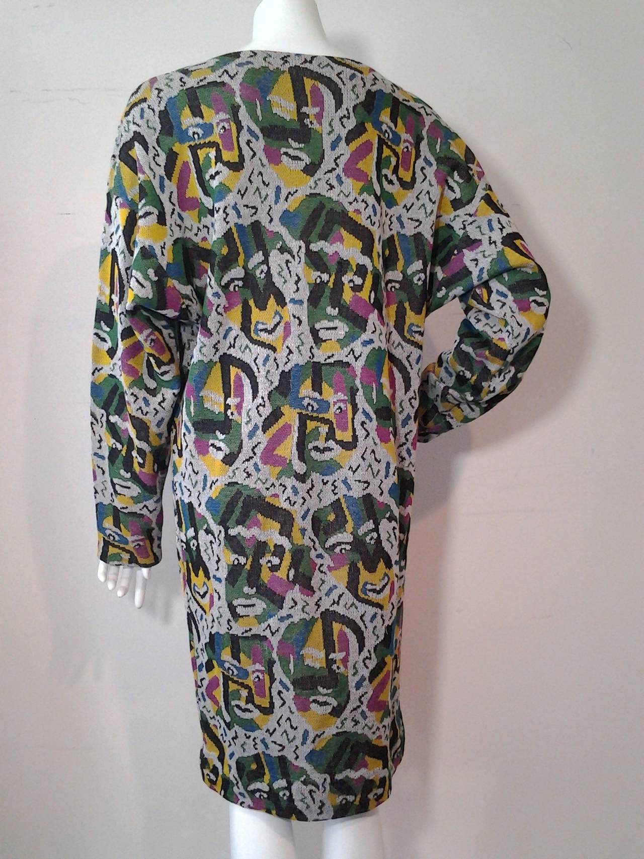 Black 1980s Missoni Knit Sweater Dress w/ Abstract Faces