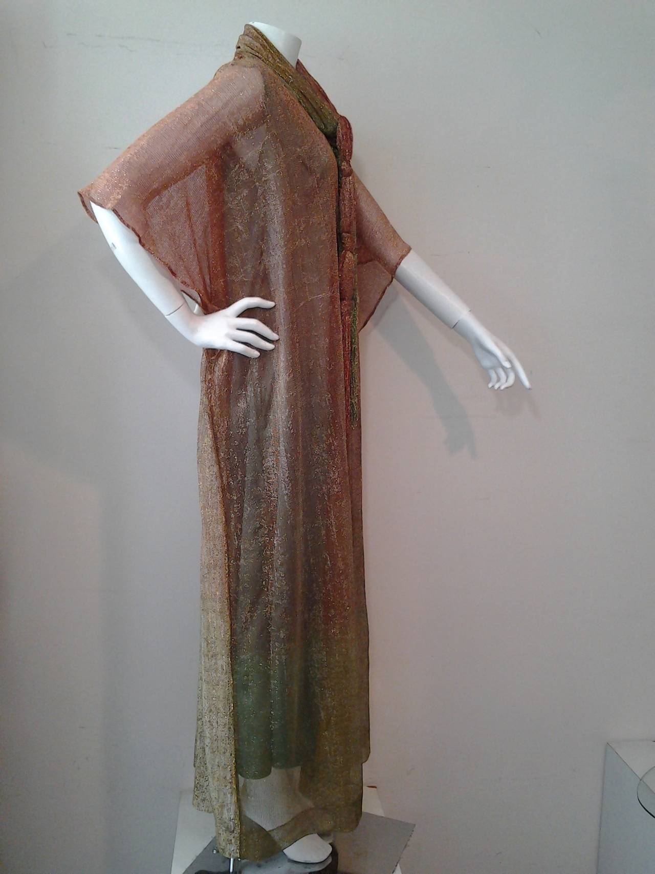 Women's or Men's 1970s Giorgio Sant Angelo Ombre Lurex Caftan with Matching Knotted Fringe Belt.