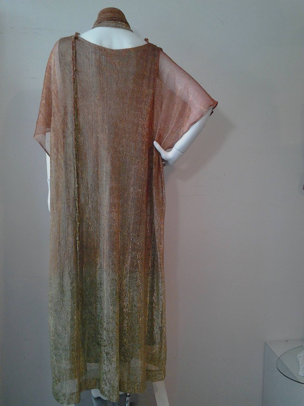 1970s Giorgio Sant Angelo Ombre Lurex Caftan with Matching Knotted Fringe Belt. In Excellent Condition In Gresham, OR