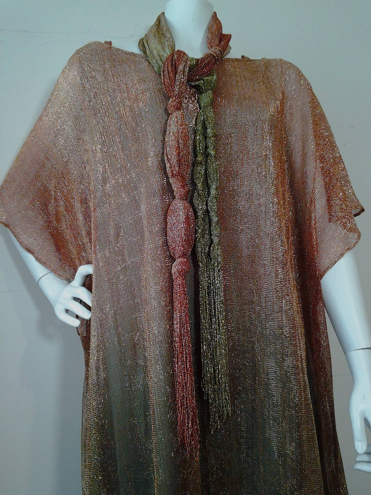 1970s Giorgio Sant Angelo Ombre Lurex Caftan with Matching Knotted Fringe Belt. 1