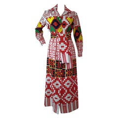 1970s Lanvin Button-Down Navaho Patterned Maxi Dress