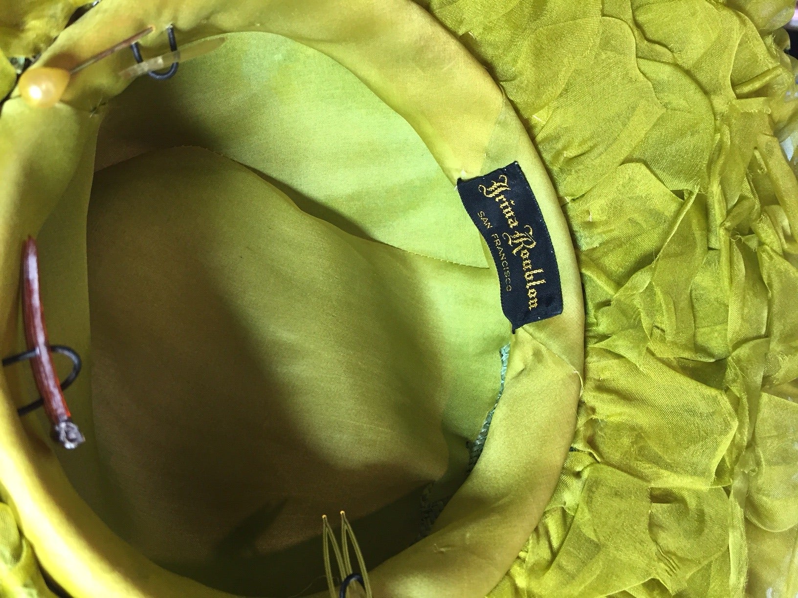 1940s Irina Roublon Huge Lime Green Organza Petal Brimmed Hat In Excellent Condition In Gresham, OR