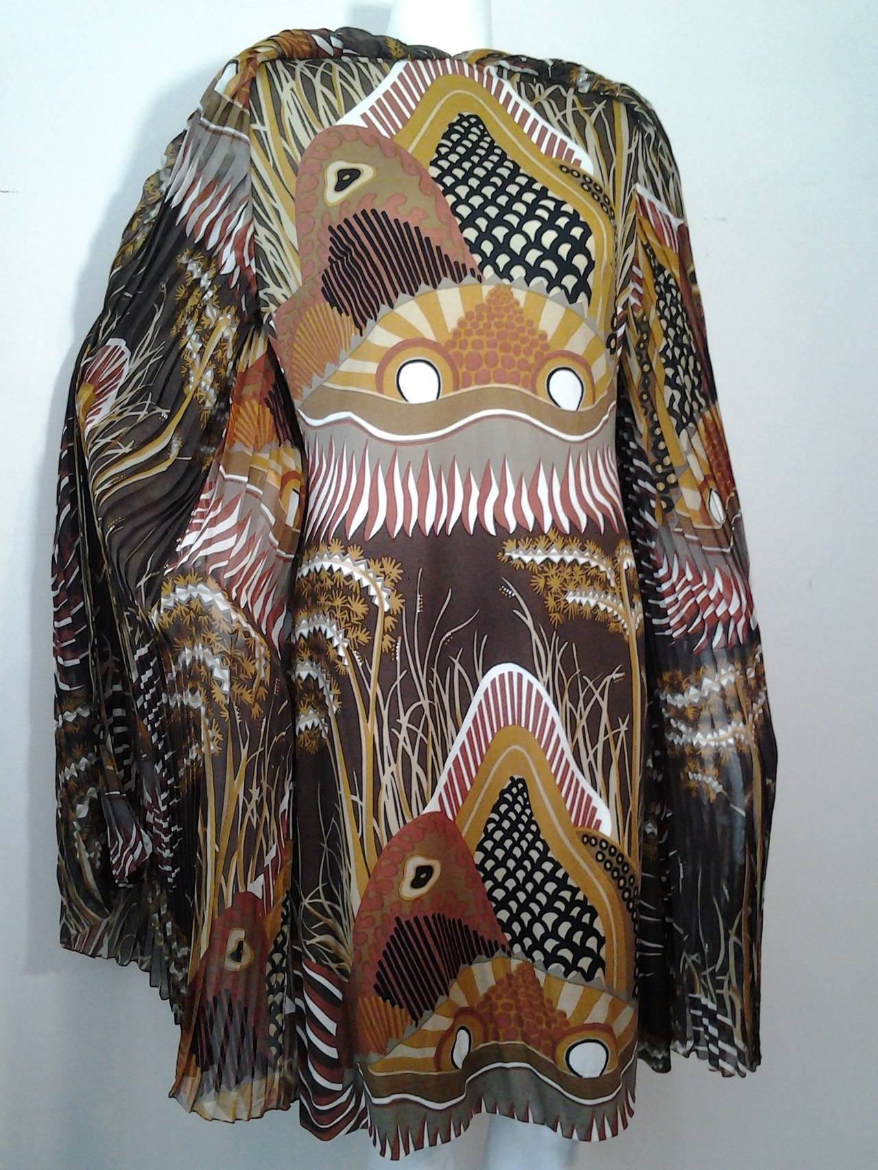 Women's 1970s La Mendola Print Jersey Dress with Silk Chiffon Overlay