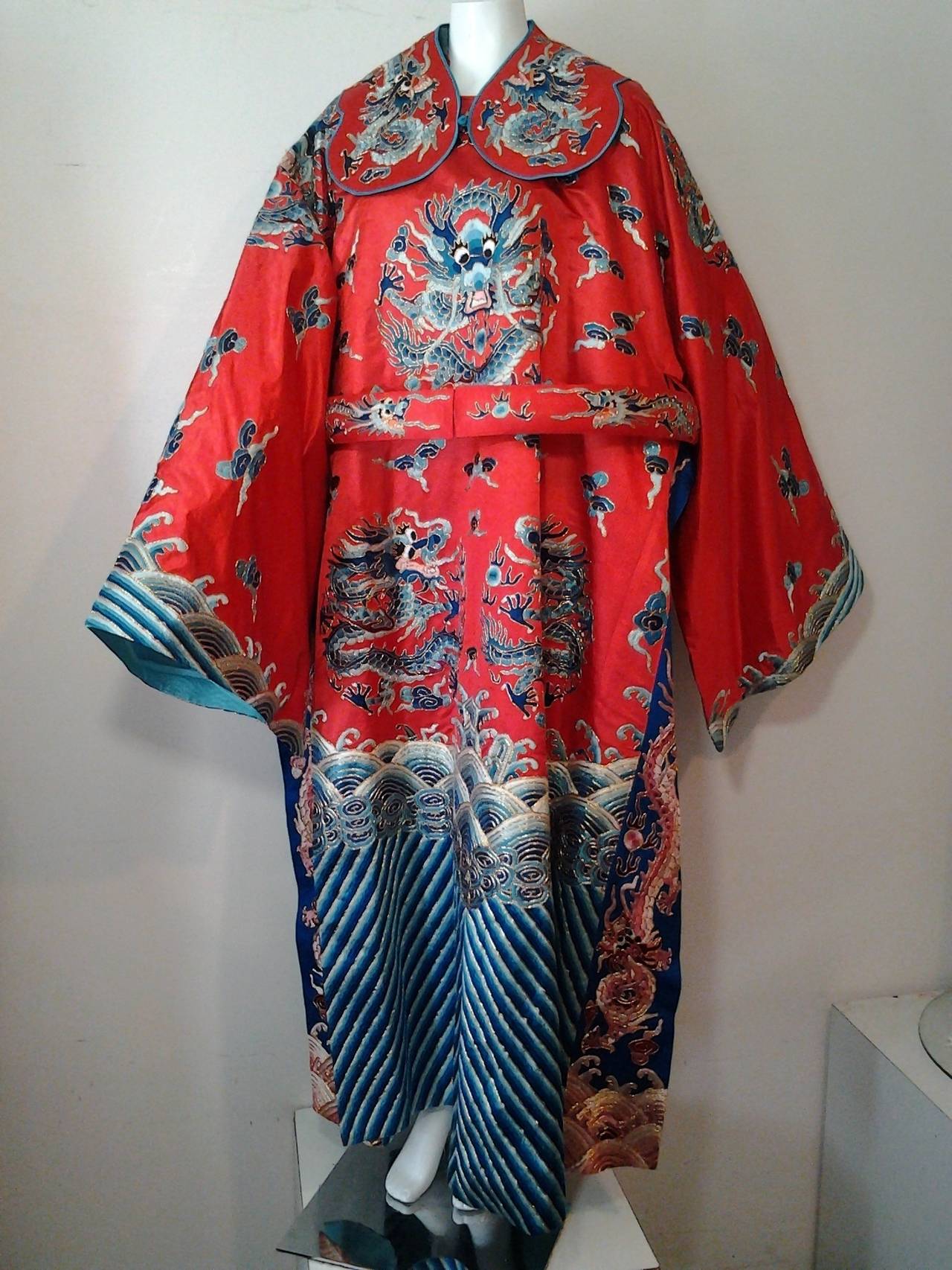 1940s Chinese Red Dragon Robe 3 Pieces For Sale 2