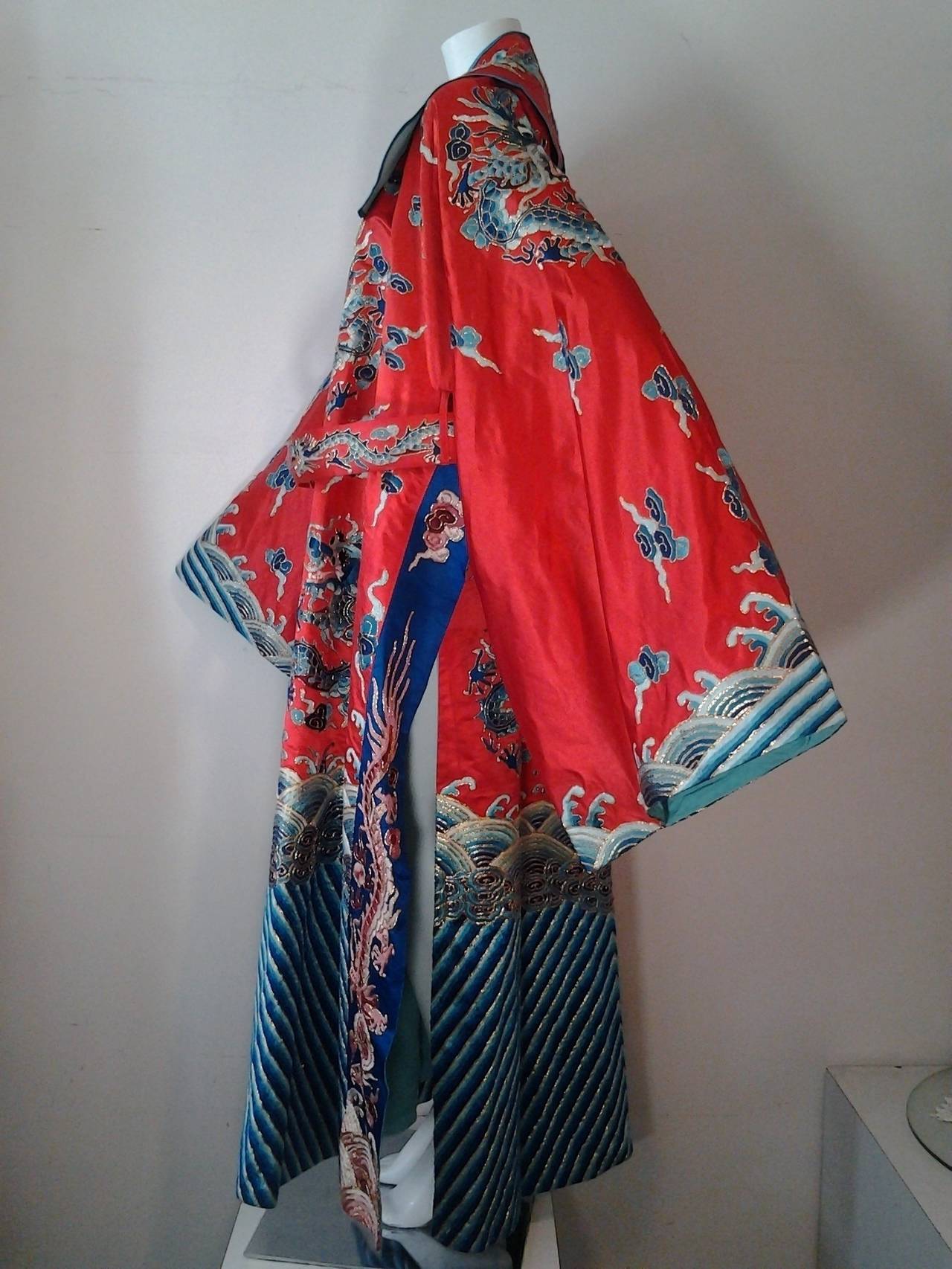 Women's or Men's 1940s Chinese Red Dragon Robe 3 Pieces For Sale