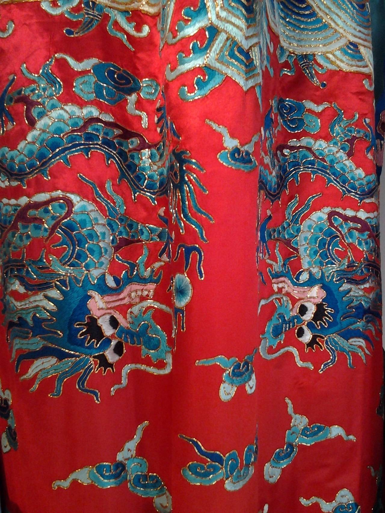 1940s Chinese Red Dragon Robe 3 Pieces In Excellent Condition For Sale In Gresham, OR