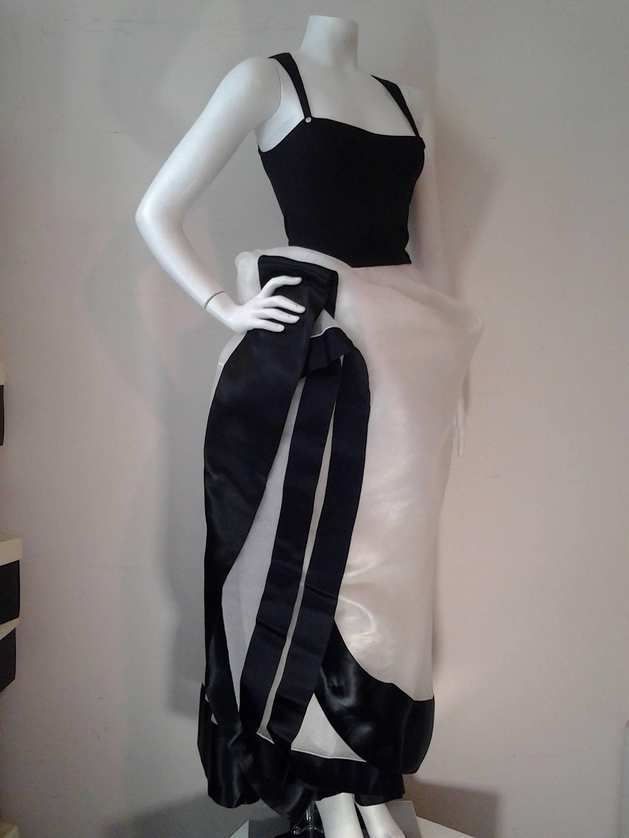 1990s Geoffrey Beene Black and White Organza and Jersey Gown 1
