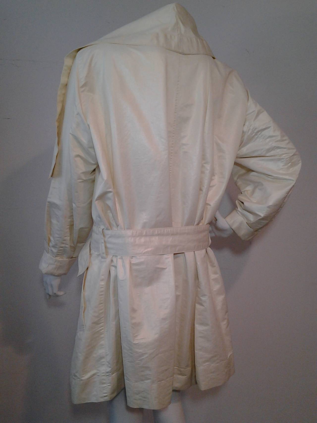 Gray 1980s Issey Miyake Waxed Cotton Trench Coat w/ Shawl Collar
