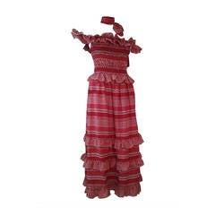 Vintage 1970s Oscar de La Renta Ruffled Red Polka Dot Sundress in Handkerchief Cotton