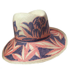 Vintage 1970s Hand-Painted Tropical Panama Straw Fedora