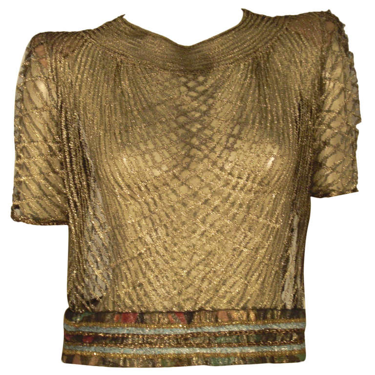 1920s French Art Deco Lame Evening Blouse