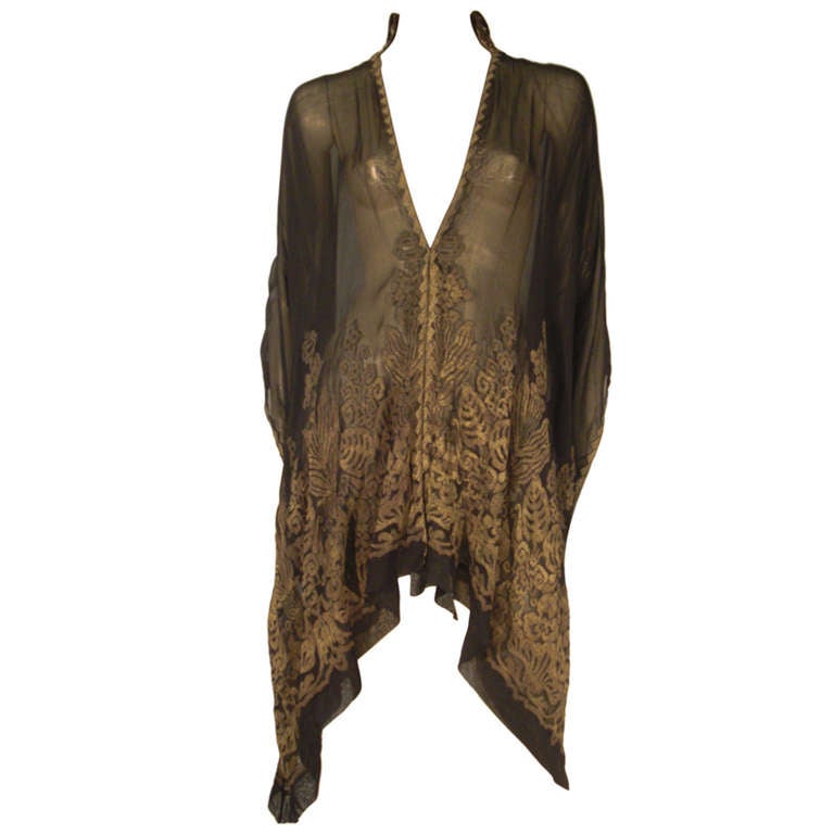 1920s "Fortuny" Style Lame Woven Chiffon Jacket w/ Wired High Collar