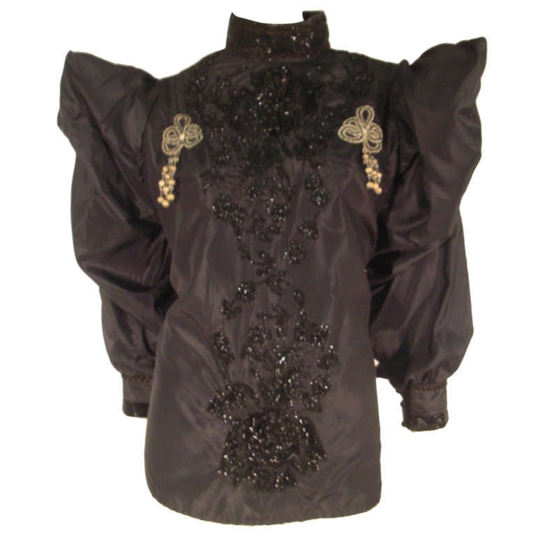 1980s Eavis and Brown Victorian Revival Beaded Silk Blouse
