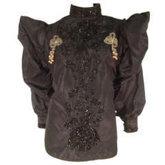 Vintage 1980s Eavis and Brown Victorian Revival Beaded Silk Blouse