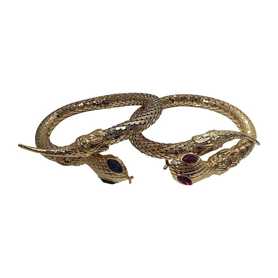 1970s Unmarked Whiting and Davis Mesh Snake Bracelet Set at 1stDibs