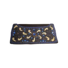 Retro 1950s Beaded and Encrusted Evening Clutch with Feather Motif