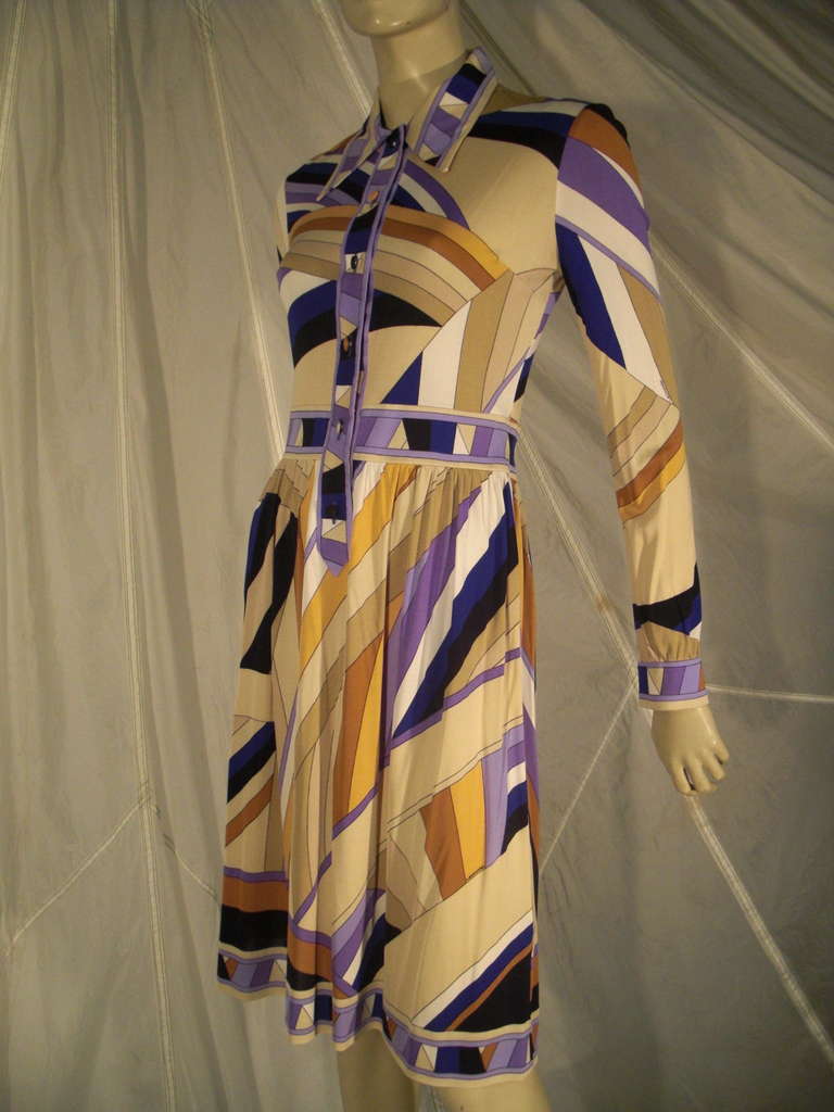 Brown 1970s Leonard Silk Jersey Print Shirt Dress