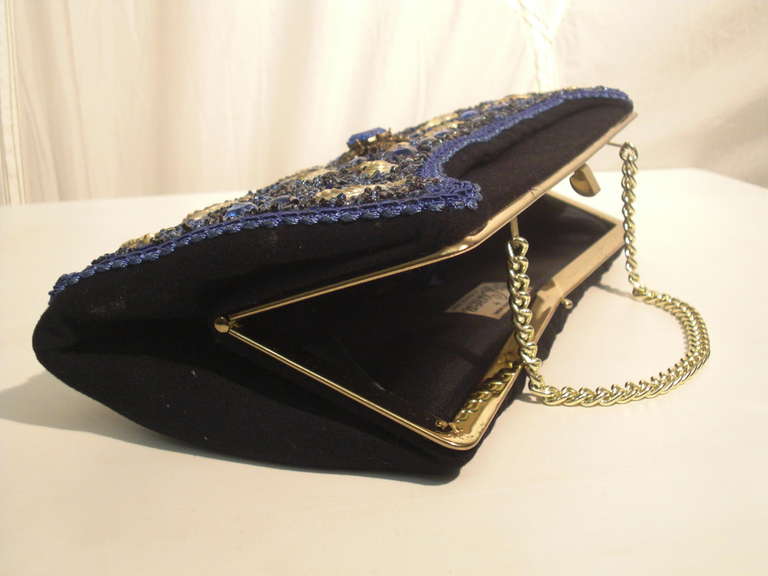 1950s Beaded and Encrusted Evening Clutch with Feather Motif 1