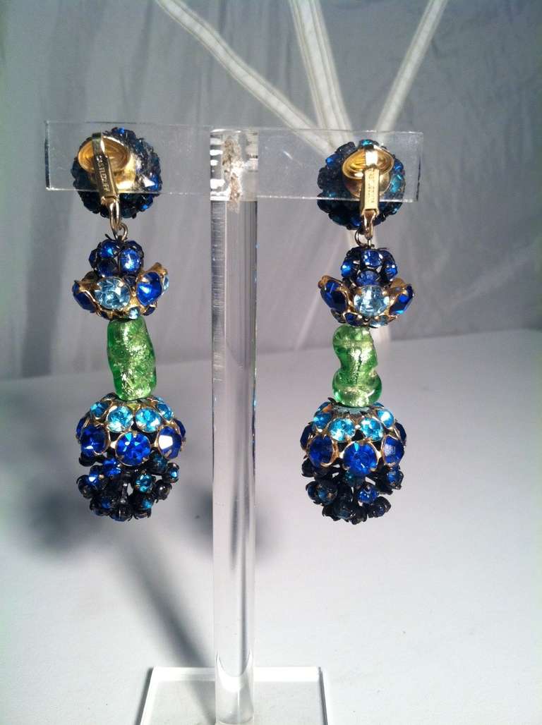 CastleCliff Clips d'oreilles en perles de verre de Murano et strass, années 1960