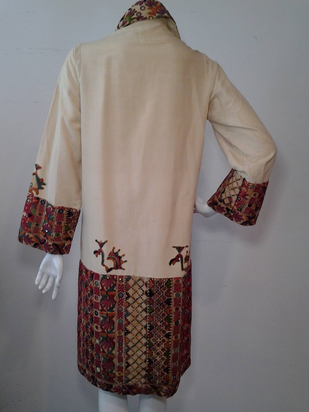 1920s Moroccan Embroidered and Mirrored Raw Silk Duster