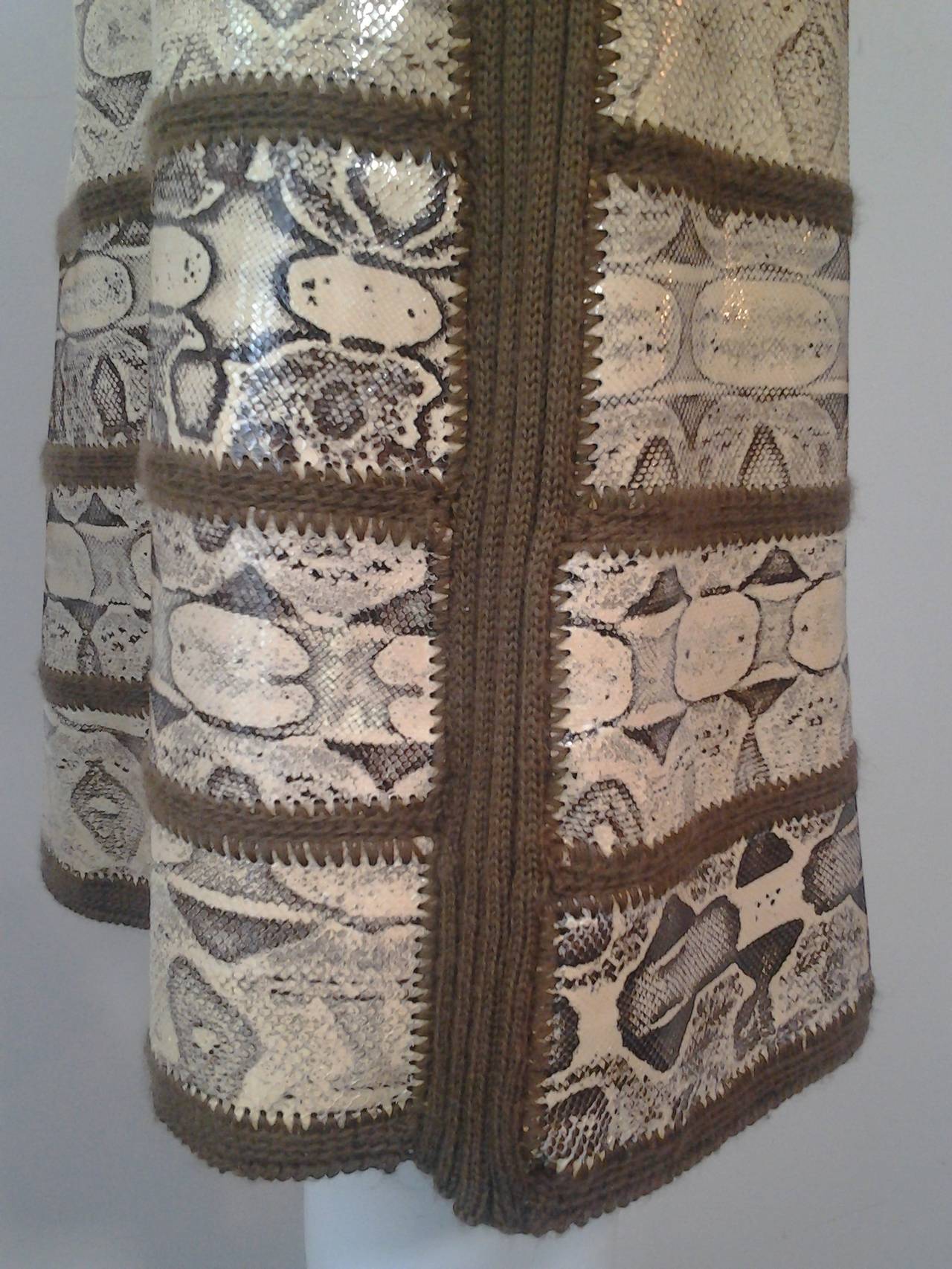 Women's 1970s J. Tiktiner Crochet and Serpent Skin Inset A-Line Skirt