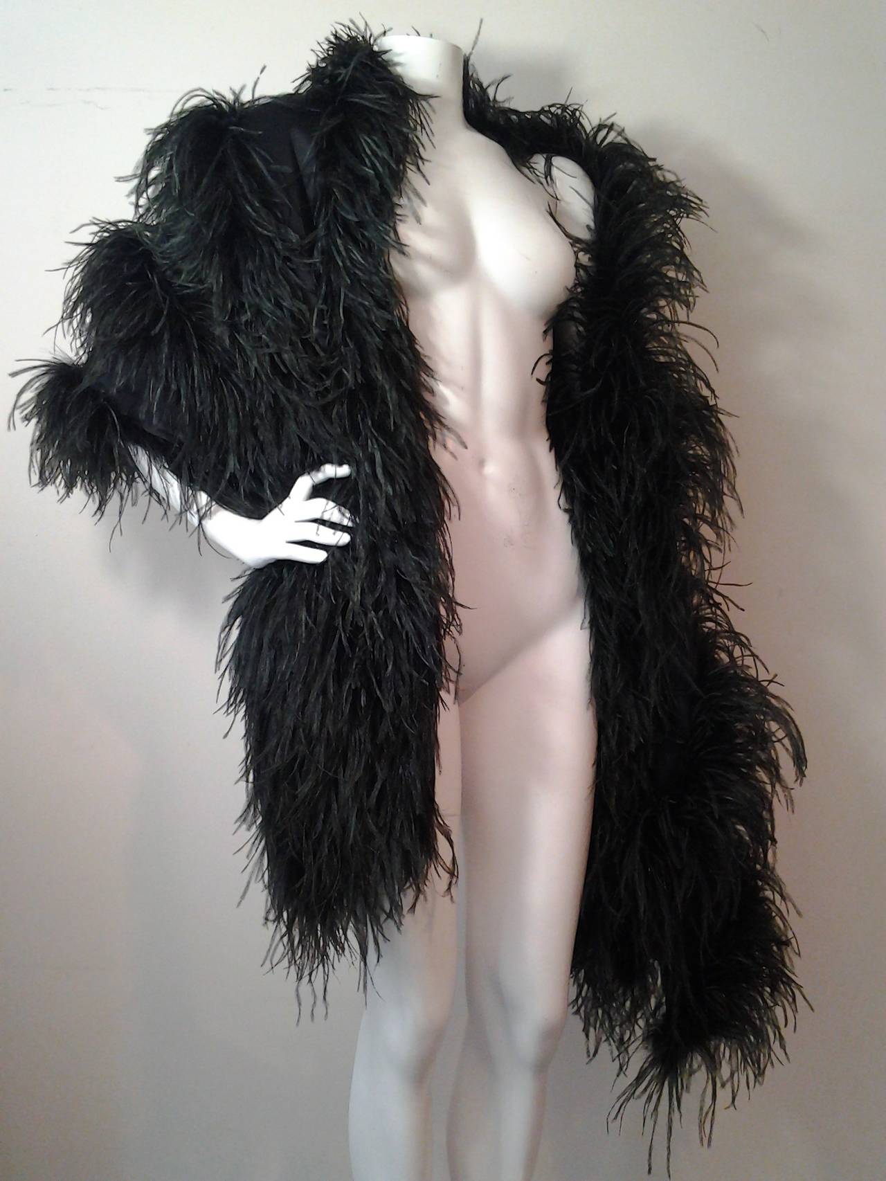 Extravagant Black Silk Charmeuse and Ostrich Feather Wrap In Excellent Condition In Gresham, OR