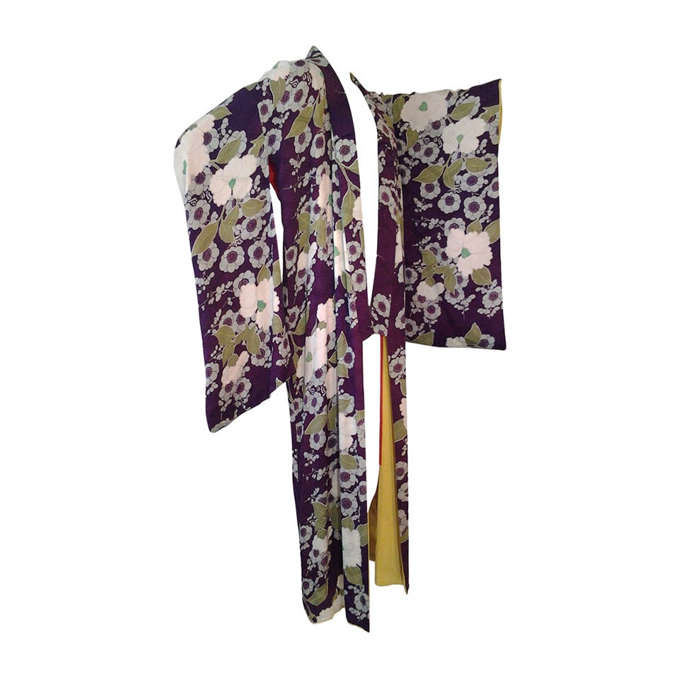 1930s Japanese Silk Floral Print Kimono