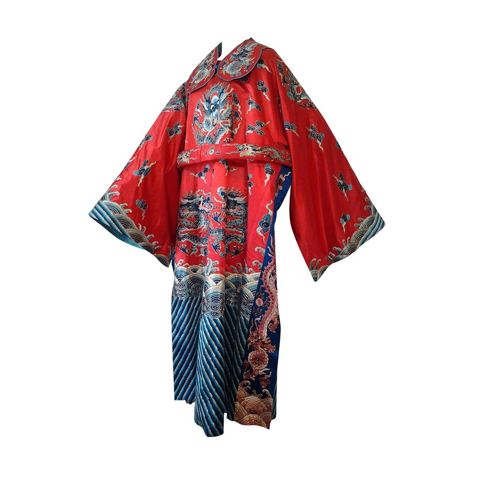 1940s Chinese Red Dragon Robe 3 Pieces