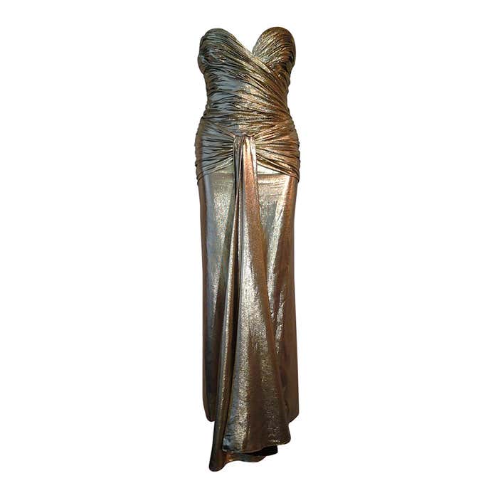 1979 Vicky Tiel Gold Lame Goddess Evening Gown at 1stDibs | gold lame ...