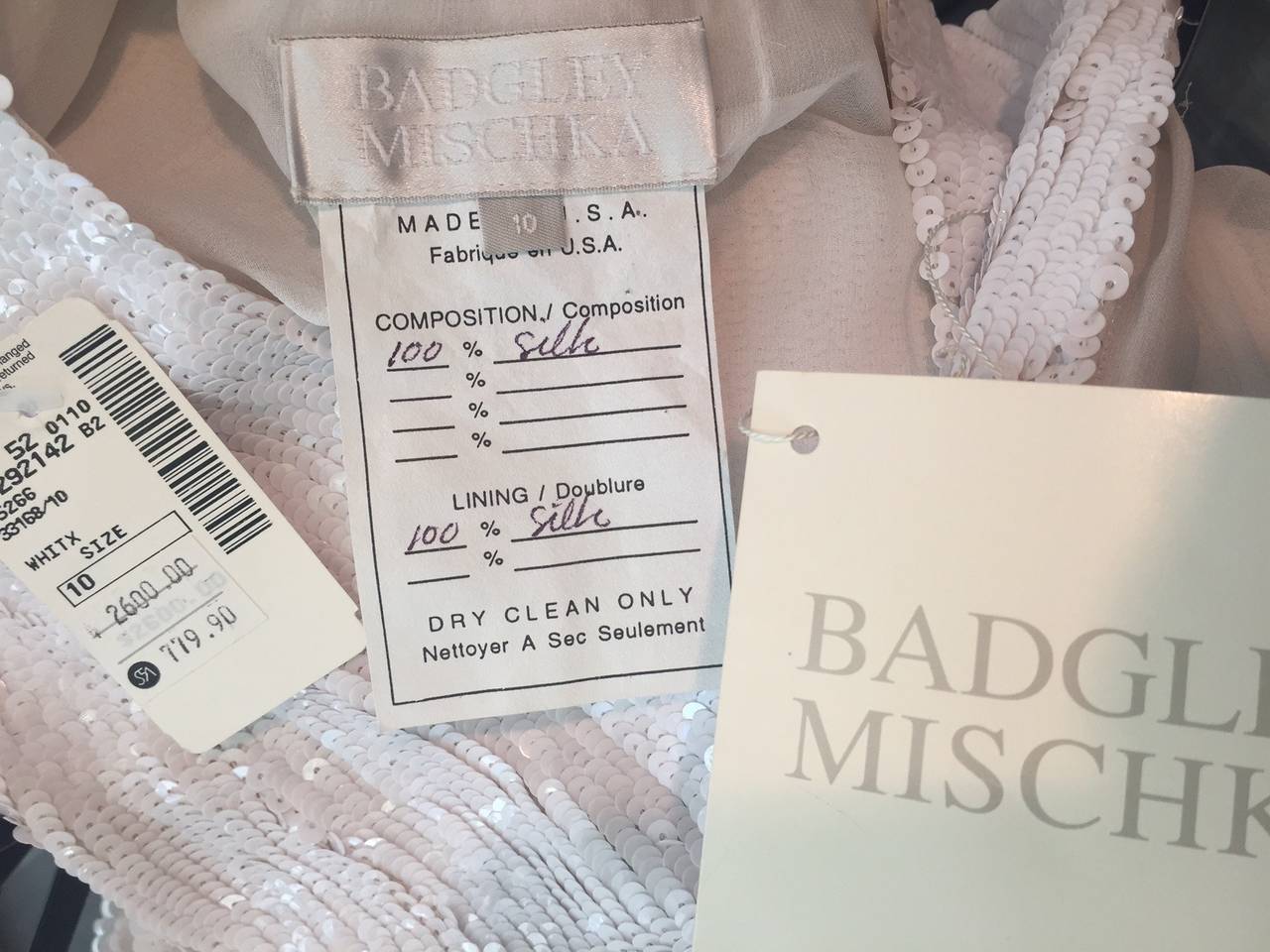 Women's Badgley Mischka White Sequin Low-Back Sheath Dress
