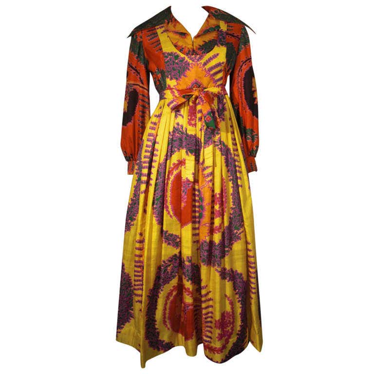 1970s Geoffrey Beene Psychedelic Tropical Print Maxi Dress at 1stDibs