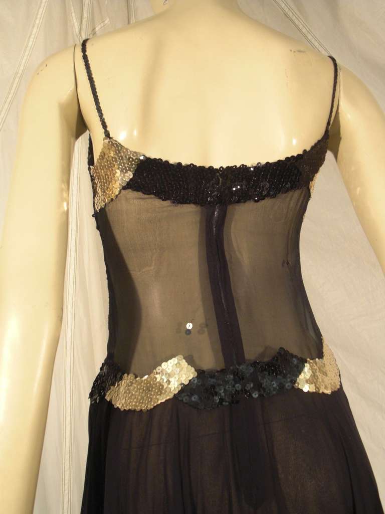 1970s Loris Azzaro Sheer Midriff Sequined Silk Chiffon Gown 1