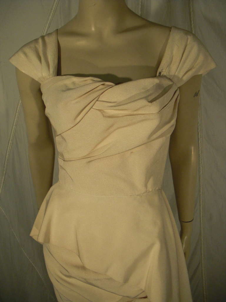 Brown 1950s Couture Silk Faille Draped Column Gown