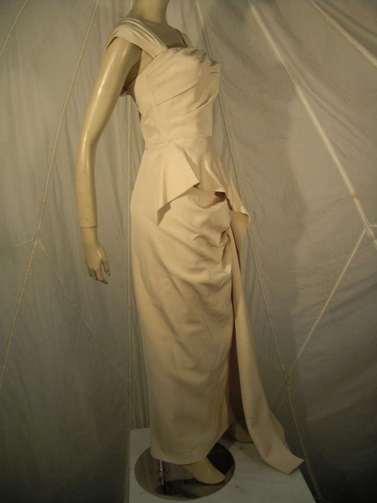 1950s Couture Silk Faille Draped Column Gown In Good Condition In Gresham, OR