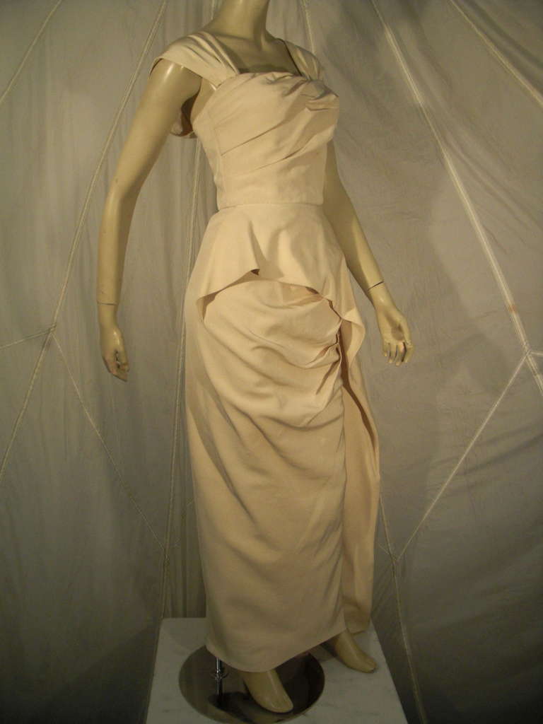 1950s Couture Silk Faille Draped Column Gown 2