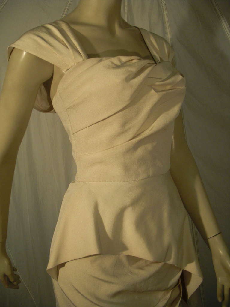 1950s Couture Silk Faille Draped Column Gown 3