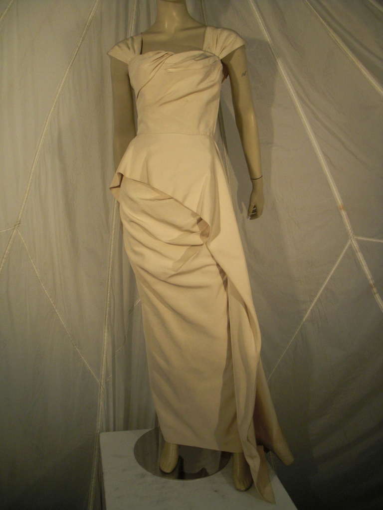 1950s Couture Silk Faille Draped Column Gown 4
