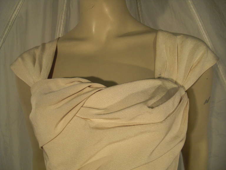 1950s Couture Silk Faille Draped Column Gown 5
