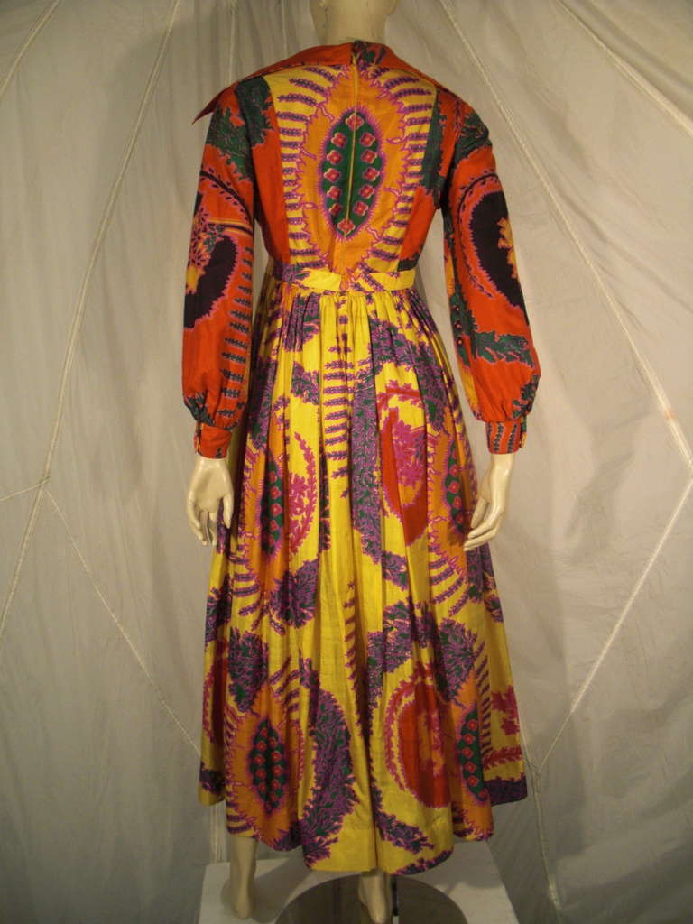 Brown 1970s Geoffrey Beene Psychedelic Tropical Print Maxi Dress