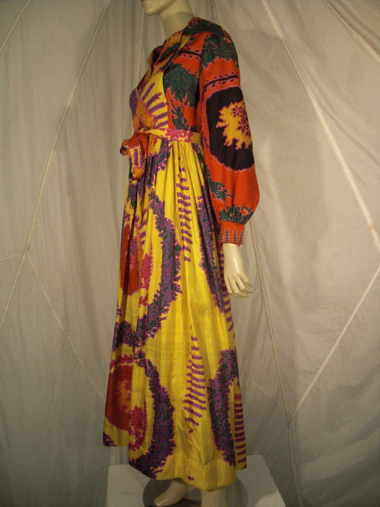 1970s Geoffrey Beene Psychedelic Tropical Print Maxi Dress In Excellent Condition In Gresham, OR