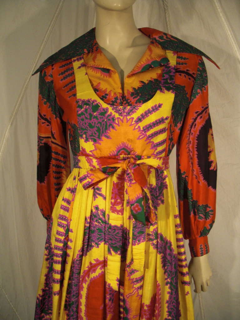 Women's 1970s Geoffrey Beene Psychedelic Tropical Print Maxi Dress