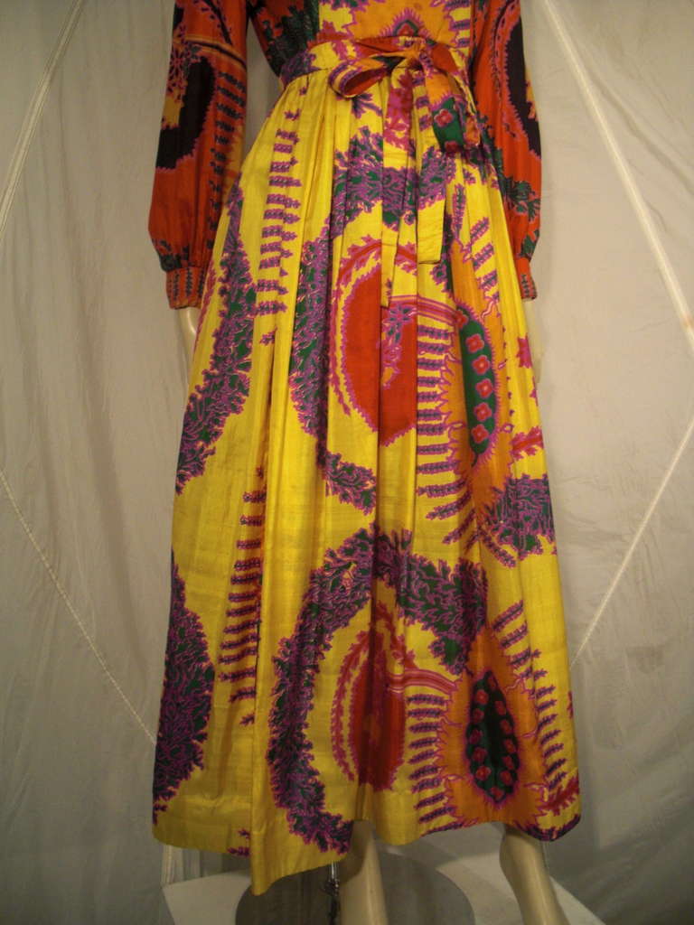 1970s Geoffrey Beene Psychedelic Tropical Print Maxi Dress 1