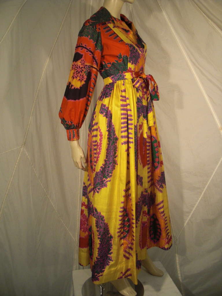 1970s Geoffrey Beene Psychedelic Tropical Print Maxi Dress 2